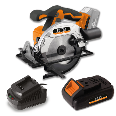 Profi Tools Akkumulátoros körfűrész M0Y-KT01-18 + Akkumulátor 20V 2Ah + Akkumulátor gyorstöltő