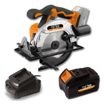 Profi Tools Akkumulátoros körfűrész M0Y-KT01-18 + Akkumulátor 20V 4Ah + Akkumulátor gyorstöltő