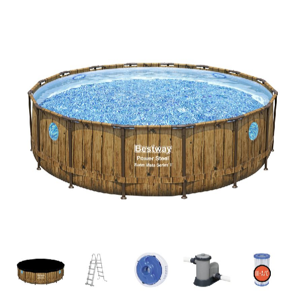 Bestway Power Steel Wood Swim Vista 488 x 122 cm csővázas medence szett - 56725