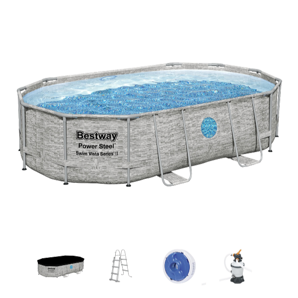 Bestway Power Steel Stacked Stone Swim Vista 4,88 x 3,05 x 1,07 m medence tartozékokkal