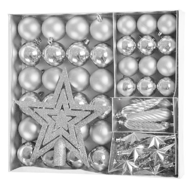 MagicHome Karácsonyi díszek készlete, 50 db ezüst
